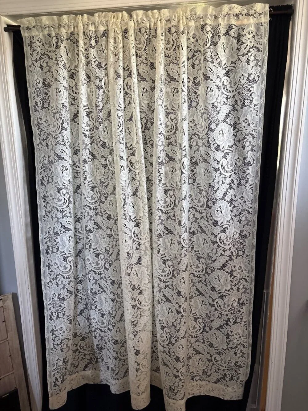 JC Penney 61Wx64L Cream Lace Curtain Panel Floral Pattern USA